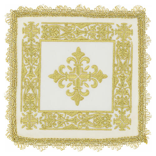 Palle liturgique pour calice avec croix stylisée et bordure brodée or 5