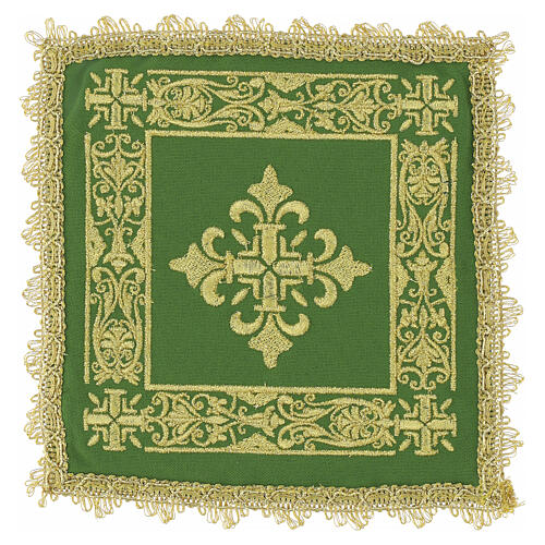 Liturgical chalice pall with stylized cross and gold embroidered frame 3