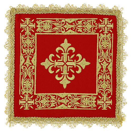 Liturgical chalice pall with stylized cross and gold embroidered frame 4