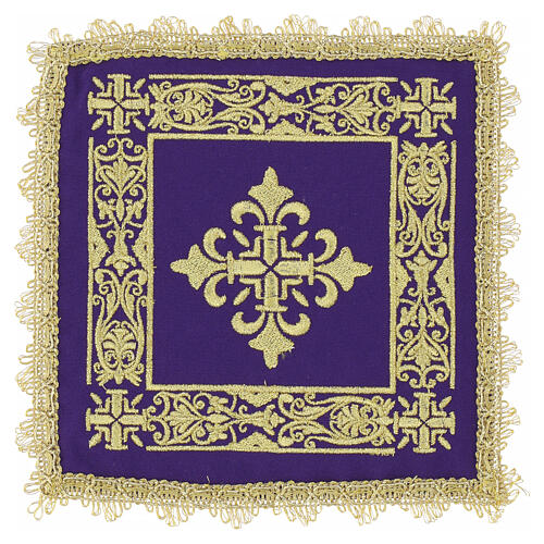 Liturgical chalice pall with stylized cross and gold embroidered frame 6