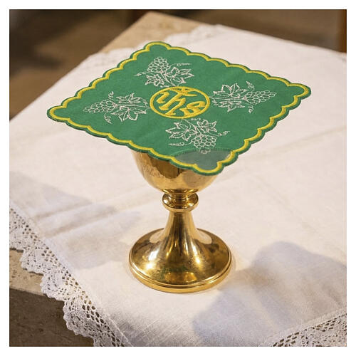 Chalice pall with silver vine and gold JHS, polyester 2