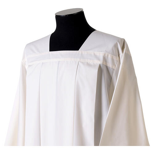 Ivory alb for amice with four front pleats and square collar, cotton blend 3