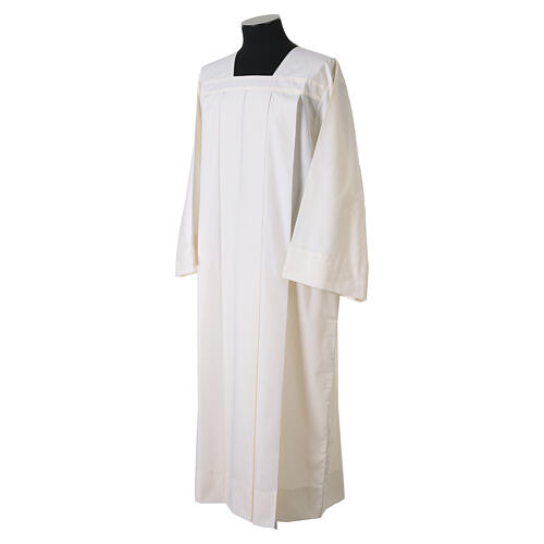 Ivory alb for amice with four front pleats and square collar, cotton blend 4