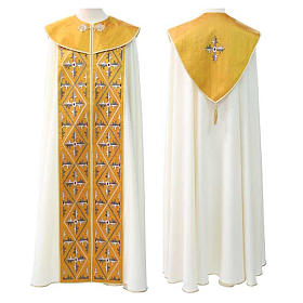 Chape liturgique décor jaune, marron, or