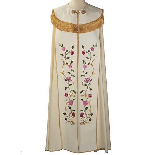 Liturgical cope with IHS symbol and roses embroideries 1