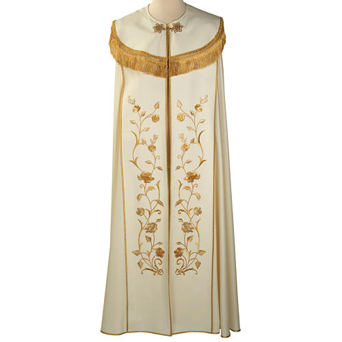 Wool liturgical cope with gold IHS symbol and rose embroideries 1