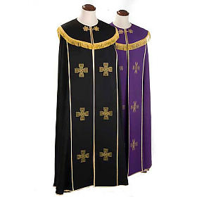 Chape liturgique croix dorées, noire violette