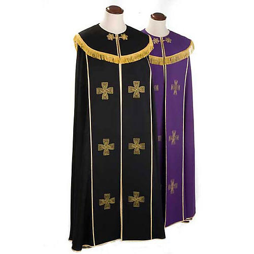 Chape liturgique croix dorées, noire violette 1