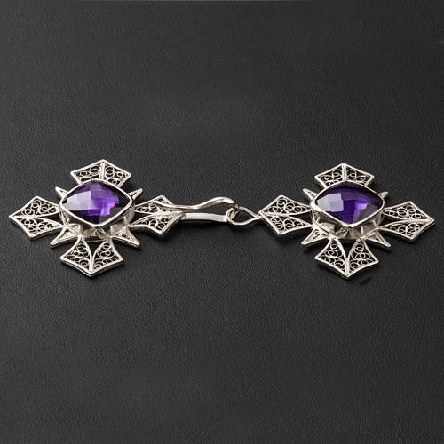 Cope Clasp in silver 800 filigree, cross with Amethyst 3