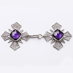 Cope Clasp in silver 800 filigree, cross with Amethyst