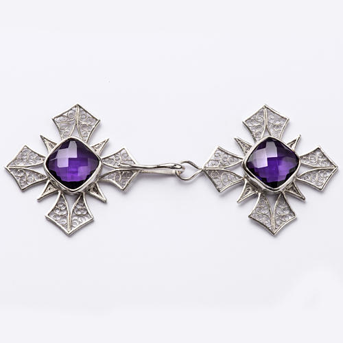 Cope Clasp in silver 800 filigree, cross with Amethyst 1