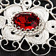 Chormantelschließe, aus 800er Silber, Filigranarbeit, Kreisform mit rotem Stein s4
