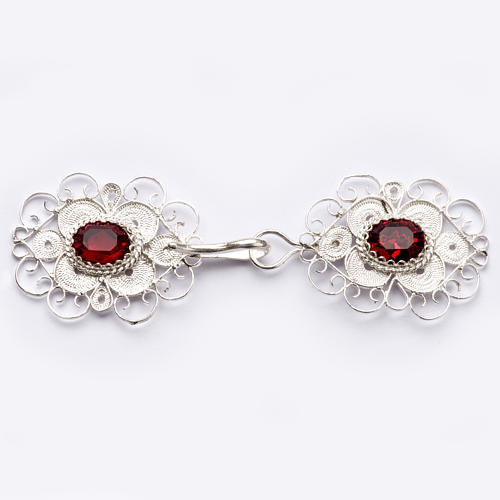 Cope clasp, 800 silver filigree, round with red stone 1