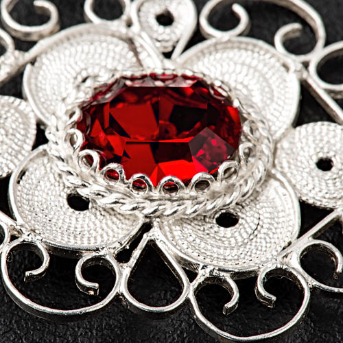Cope clasp, 800 silver filigree, round with red stone 4
