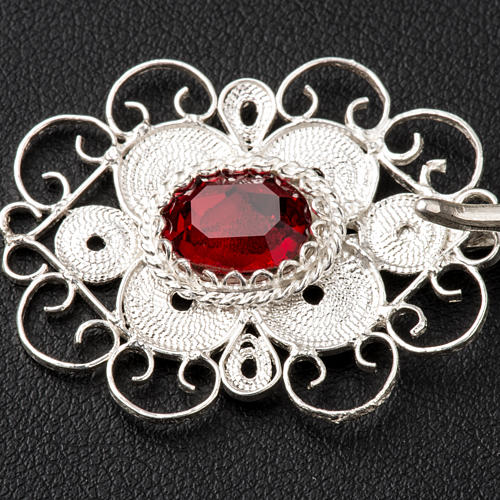 Cope clasp, 800 silver filigree, round with red stone 2