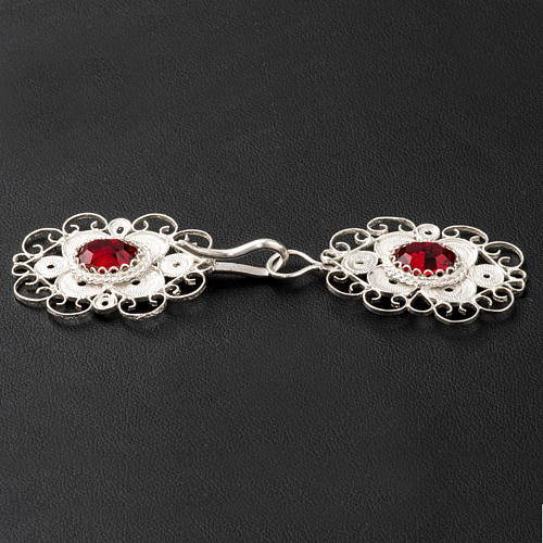 Cope clasp, 800 silver filigree, round with red stone 3