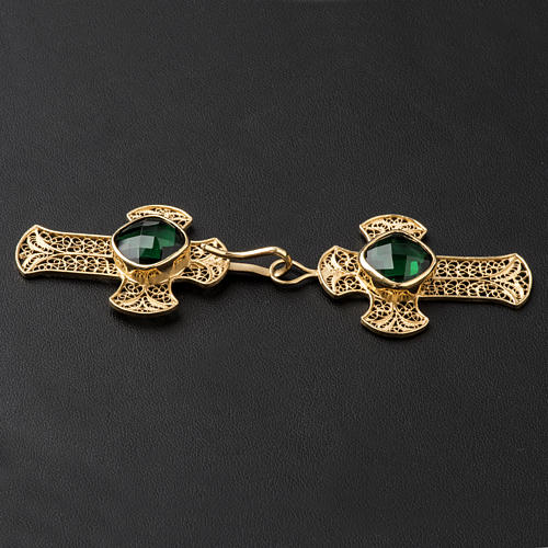 Cope Clasp in silver filigree, cross decoration with green Agate 3