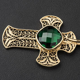 Cope Clasp in silver filigree, cross decoration with green Agate