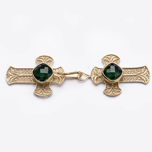 Cope Clasp in silver filigree, cross decoration with green Agate 1