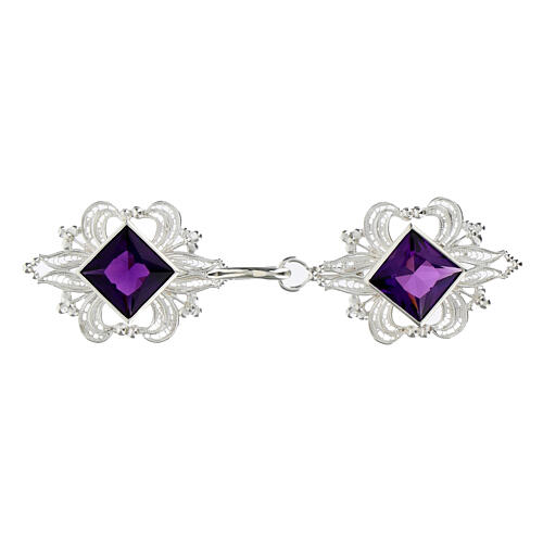 Cope Clasp in silver 800 filigree with Amethyst stone 1