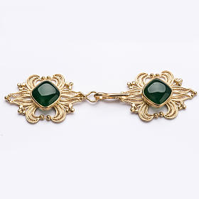 Broche dorado pluvial piedra ágata verde plata 800