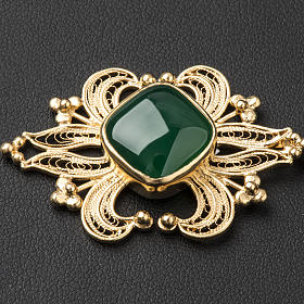 Broche dorado pluvial piedra ágata verde plata 800