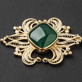 Cope Clasp in golden silver 800 filigree with green Agate