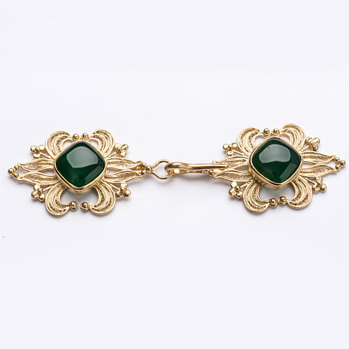 Cope Clasp in golden silver 800 filigree with green Agate 1