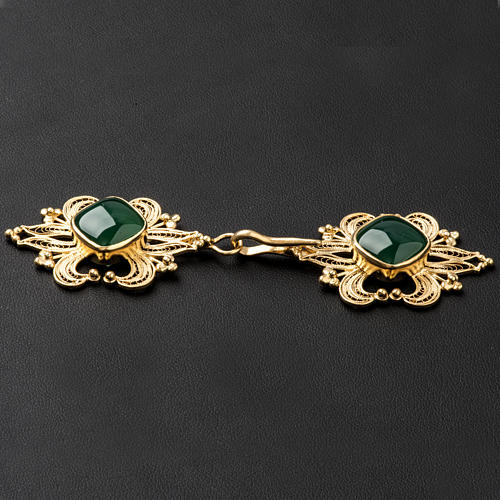 Cope Clasp in golden silver 800 filigree with green Agate 4