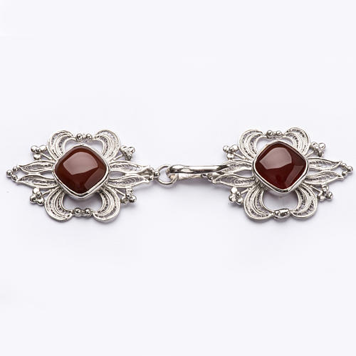 Cope Clasp in silver 800 filigree with carnelian stone 1
