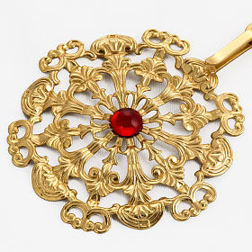 Cope clasp, gold-plated brass, round with red stone