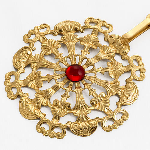Cope clasp, gold-plated brass, round with red stone 2