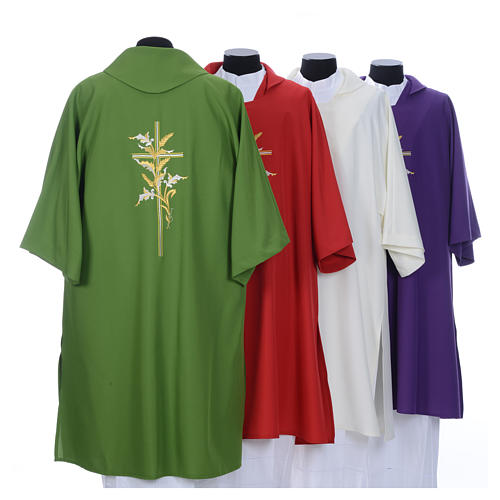 Dalmatic with embroidered ears of wheat and cross 100% polyester 2