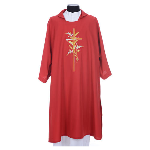 Dalmatic with embroidered ears of wheat and cross 100% polyester 5