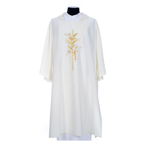 Dalmatic with embroidered ears of wheat and cross 100% polyester 7