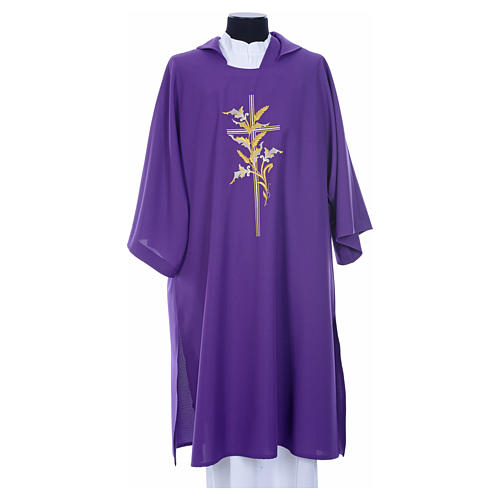 Dalmatic with embroidered ears of wheat and cross 100% polyester 9