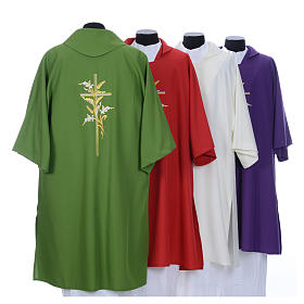 Catholic Deacon Dalmatic with embroidered ears of wheat and cross 100% polyester