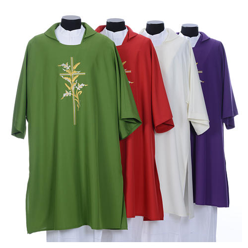 Catholic Deacon Dalmatic with embroidered ears of wheat and cross 100% polyester 1