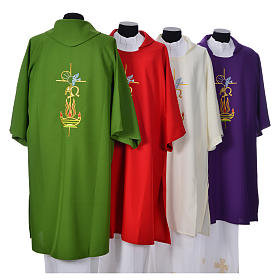 Deacon Dalmatic with embroidered flame, alpha and omega 100% polyester