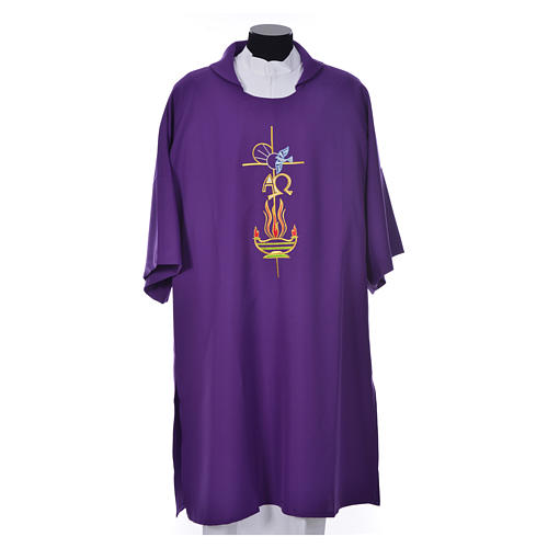 Deacon Dalmatic with embroidered flame, alpha and omega 100% polyester 3