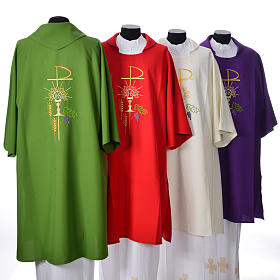 Dalmatic with embroidered Chi-Rho chalice host 100% polyester