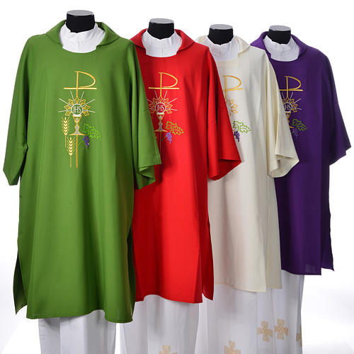 Dalmatic with embroidered Chi-Rho chalice host 100% polyester 10