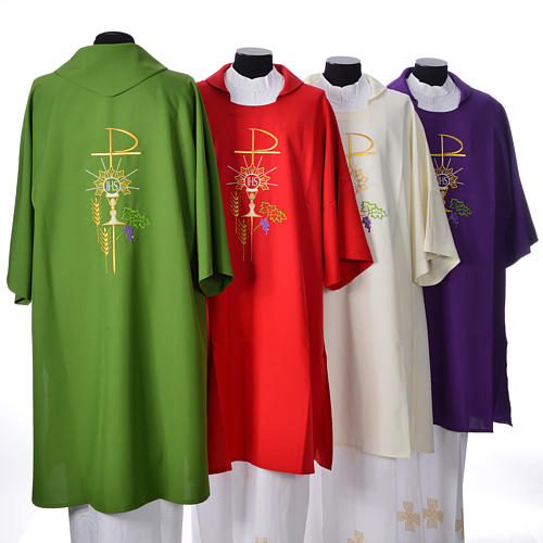 Dalmatic with embroidered Chi-Rho chalice host 100% polyester 11