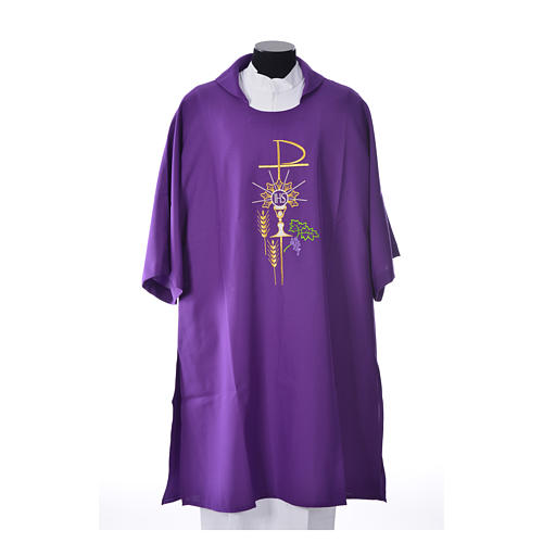 Dalmatic with embroidered Chi-Rho chalice host 100% polyester 12