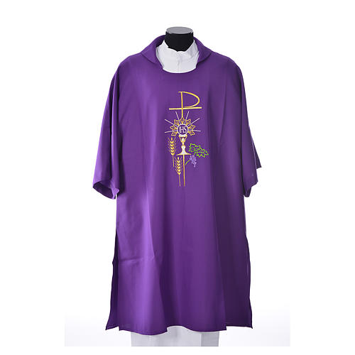 Dalmatic with embroidered Chi-Rho chalice host 100% polyester 3