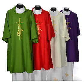 Eucharistic Dalmatic with cross, ear of wheat and flame 100% polyester