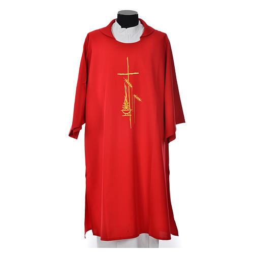 Eucharistic Dalmatic with cross, ear of wheat and flame 100% polyester 4