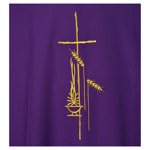 Eucharistic Dalmatic with cross, ear of wheat and flame 100% polyester 7