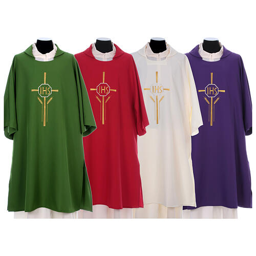 Eucharistic Dalmatic 100% polyester with cross, ear of wheat, IHS 1