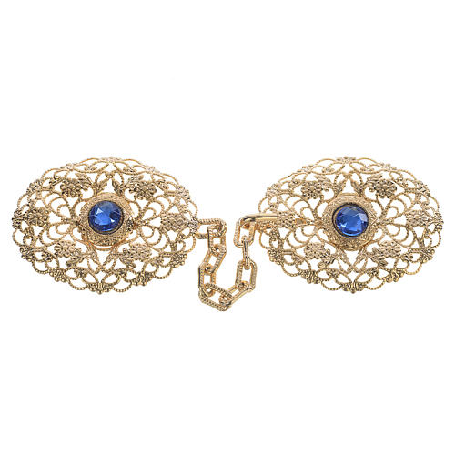 Cope clasp, golden oval with blue stones 1
